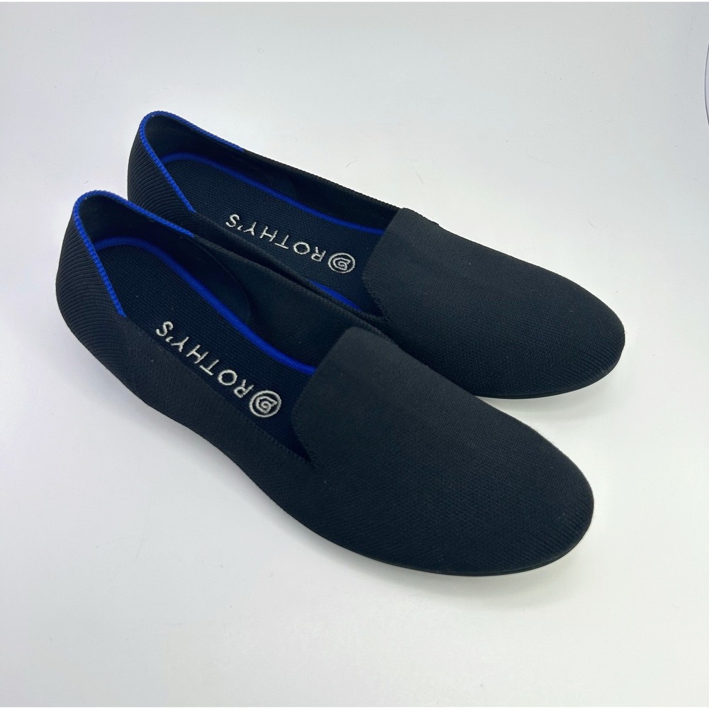 Rothys The Loafer Black Knit Royal Blue Trim Slip On Comfort Size 12 Minimalist